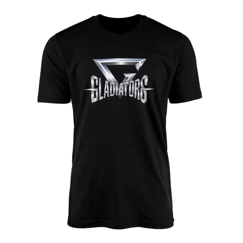Image of Gladiator Text T-Shirt Top Tee - Retro 90's TV Game Sport Show Eliminator Contestant Team Jet Lightning Cobra Warrior Wolf Unisex Clothing Clothes Gift (Large, Black Prime)