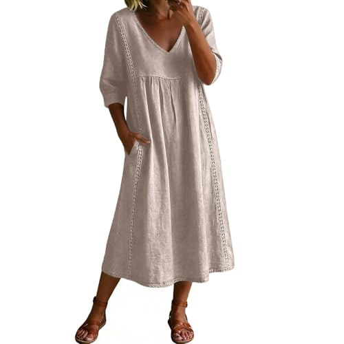 Robe longue chic et élégante en lin et coton naturel uni