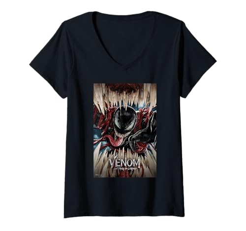 T-shirt Marvel Venom femme col V Let There Be Carnage vêtement imprimé affiche de film