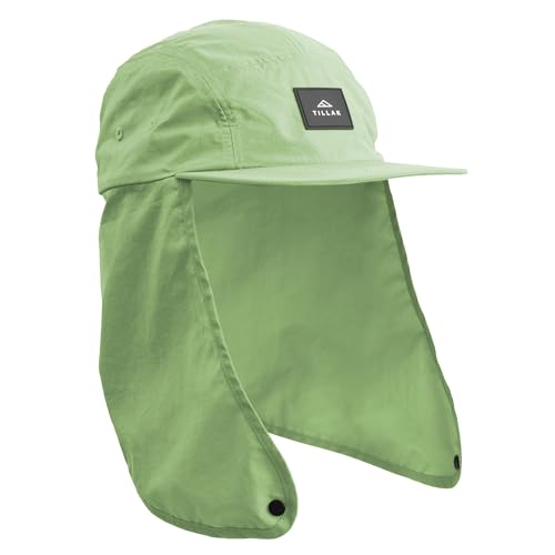 Tillak Chamisa Sonnenhut, leichte Nylon-5-Panel-Kappe mit versteckbarem Nackenschutz und Federkordel, Laurel Green, Einheitsgröße
