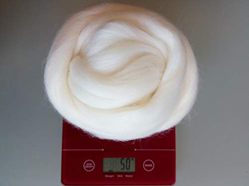 100% Merino Wool Roving Tops – Chunky Giant Yarn for Arm Knitting, Blanket Weaving, Needle & Wet Felting - White, 50 g–4 kg (50 g)