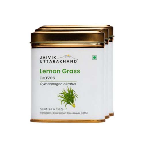 Image of Jaivik Uttarakhand - Lemongrass Herbal Tea Loose Leaves (170.1 g), Detoxify, Glowing Skin, Hair & Bone health, Pack of 3 Tin Box