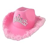 F Fityle Rosa Cowgirl Hut für Erwachsene - Cowgirl Hüte mit Tiara - Filz Cowboy Kostümzubehör für Erwachsene Partyhut und Play Dress-Up