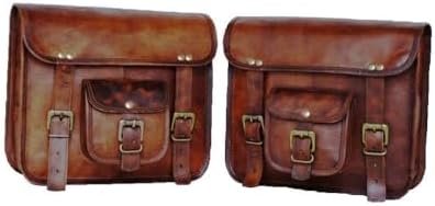PRASTARA Motorcycle Side Pouch Brown Leather Side Pouch Saddlebags Saddle Panniers 2Bag Gift for Bike Lovers (9 x11 inch)