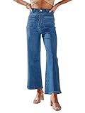 KUNMI Women's Wide Leg High Waisted Stretchy Straight Leg Jeans Baggy Loose Trendy Denim Pants