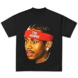 The Answer Red Headband Iverson Graphic Tee | Premium Quality Heavyweight Basketball Shirt for Adults & Kids (US, Alpha, Medium, Regular, Regular, Answer Headband/Black)