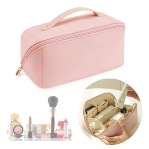 Bolsa Necessaire Para Cosméticos Maquiagem Grande Espaçosa Para Viagem Felix Couro Fake (Rosa)