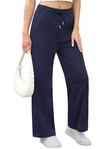 Womens Wide Leg Sweatpants Lounge Pants Baggy Straight Leg Pants Drawstring Athletic Flared Joggers with Pockets3