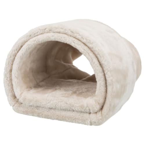 TRIXIE 63102 Kuscheltunnel mit 2 Ausgängen, Zwergkaninchen, 27 × 21 × 80 cm, beige