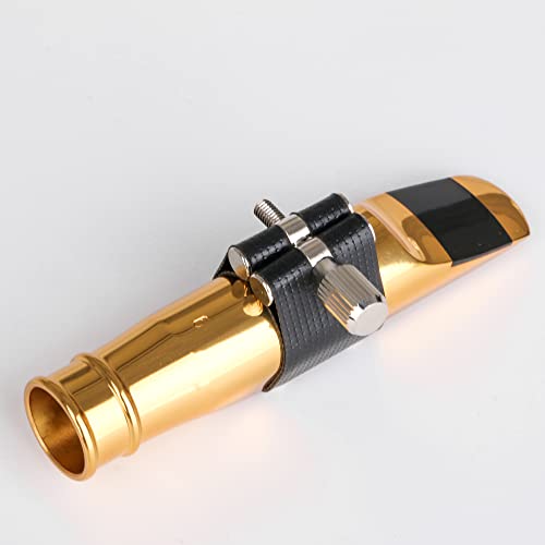 Yibuy Golden B-Flat Tenor Saxophone Mouthpiece Gold 6# Pu Leather Cap 10.6X3.5Cm #TOP5