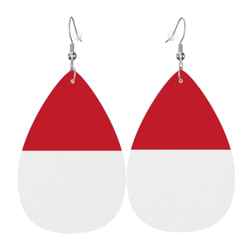 Boucles d'oreilles pendantes en cuir imprimé drapeau de Monaco en forme de larme, bijou accrocheur, idée cadeau de vacances pour elle, taille unique, cuir, sans pierre précieuse, One Size, Cuir, Pas