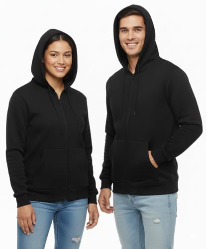 هودي رياضي يونيسكس بسحاب كامل، قطن وبوليستر، مع غطاء رأس وجيوب، سويت شيرت سادة للرجال والنساء من رومبا (اسود, XXL)