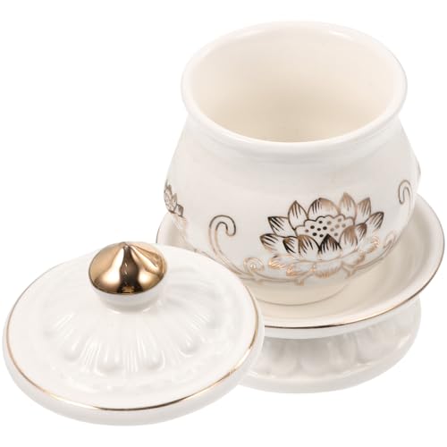 Gadpiparty Coppa Offerta Acqua Buddista in Porcellana Bianca con Design Loto Contenitore Multifunzionale per Meditazione e Decorazione Rituale Zen Ciotola Sacra per Tempio e Casa