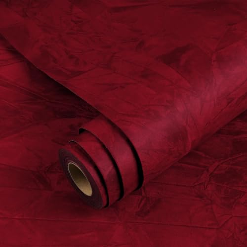 YENHOME Red Burgundy Velvet Peel and Stick Wallpaper Vintage Red Wallpaper for Bedroom Walls 17.7"x118" Felt Fabric Textured Wall Paper Velvet Contact Paper Self Adhesive Velvet Flocking