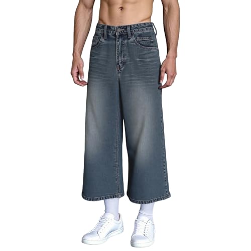Generisch Slim Fit Jeans Herren Capri hose 3/4 Jeanshose Baggy Jeans Shorts Retro Sommer Denim Hose High Waist Jeanshorts Freizeithose Straight Stretchkomfort Denim Hosen Jeanhosen Jeanhosen, azul, XL