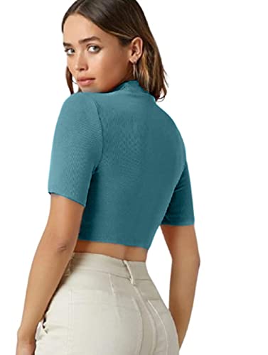 Image of Dream Beauty Fashion Women's Combo Casual High Neck Short Sleeves Stylish Crop Top - Pack of 2-17 inch inches