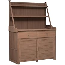 65" Garden Potting Bench Table, Fir Wood Workstation with Storage Shelf, Drawer and Cabinet Brown, Large
