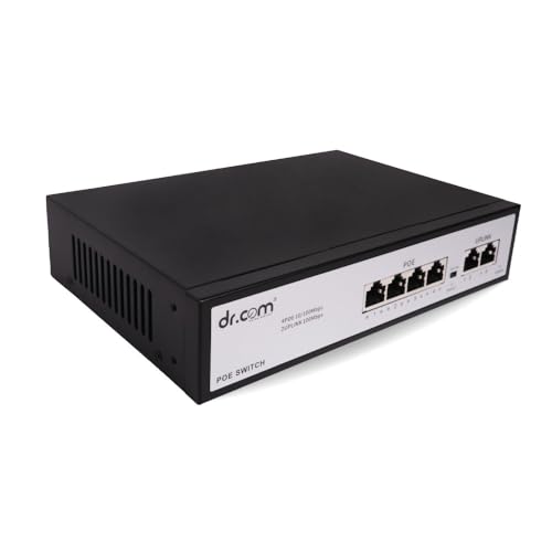 Image of dr.com 6 Port PoE Switch with 4 PoE Ports and 2 Uplink Ports 10 /100 Mbps 65W Power IEEE 802.3af /at Support for CCTV IP Camera Network Switch Plug and Play Metal Body Black
