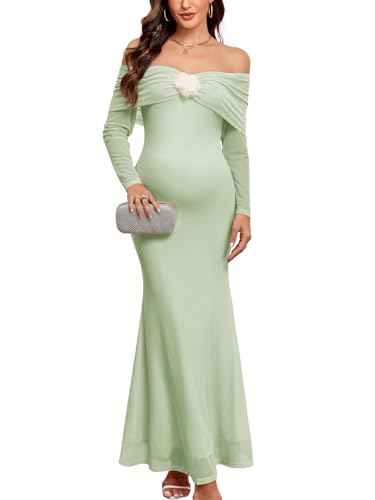 AISWI Maternity Off The Shoulder Mermaid Maxi Dress Mesh Bodycon