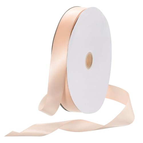 Rebower 1 Inch 100 Yard Satin Ribbon Thick Double Face Grosgrain Silk Ribbon, [for Gift Wrapping, Hair Bows, Wedding, Cake, Flower] - Apricot