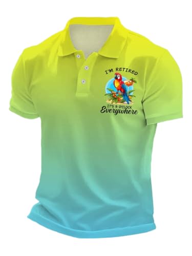 I'm Retired It's 5 O'clock Somewhere Shirt Cruise Retirement Cruising Summer Retired 2025 Retirement Polo T-Shirt for Men Parrots Drinking Margarita Button Down Shirts Funny Tops
