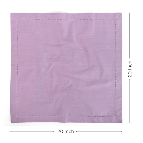 Image of FINGERCRAFT Hemstitched Cotton Table Napkins - Set of 6, 20x20 Inch, 100% Cotton Cloth Napkins with Faggoting Stitching - Durable & Elegant for Parties, Everyday Use (Lavender Slub)