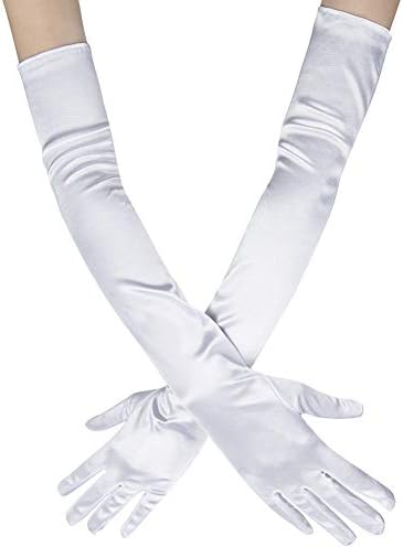 Xuhan Women's 21" Long Full Finger Evening Satin Gloves (White)