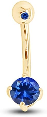 AFFY Round Shape Simulated Blue Sapphire Body Piercing Belly Button Ring in 14K Yellow Gold Over Sterling Silver