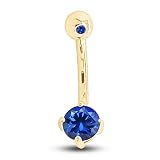 AFFY Round Shape Simulated Blue Sapphire Body Piercing Belly Button Ring in 14K Yellow Gold Over Ste