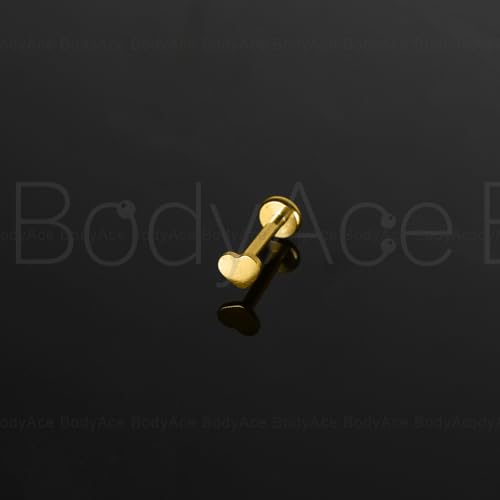 Bodyace Gold F136 Titanium Body Piercing Studs, Internally Threaded Flat Back Cartilage Earring Studs With Piercing Taper, 16G Labret Lip Ring Conch Tragus Stud [Gold Heart] thumb #3