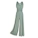 Ansenesna Jumpsuit Damen Sommer Lang Elegant Weites Bein Overall Frauen Rückenfrei V Ausschnitt Einfarbig Festlich Party Hosenanzug (Grün,S)