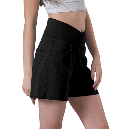 Pantalon d'été confortable short en jean femme legging cintré couleur unie