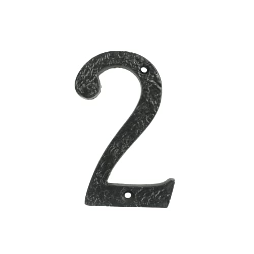 UAP House Numbers - 4 Inch Black Iron Door Numbers Screw Fix For Front Door, Rustic Address Number Screw On For Doors And Gates, Made of Solid Cast Iron (Number 2)