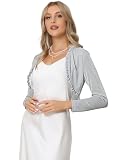 Allegra K Party Shrugs for Women's Long Sleeve Glitter Crop Ruffle Bolero Shrug X-Small Silver