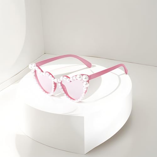 ADE WU Heart Sunglaskses Kids Cute Pearl Heart Shaped Sunglasses for Girls Age 3-82
