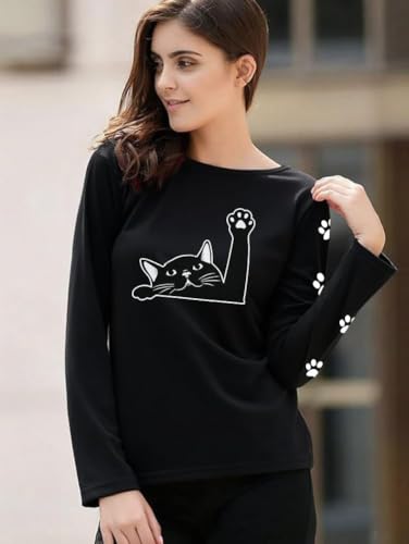 Image of Cat Shirts for Women - Loose Fit Lightweight Long Sleeve Animal Tops