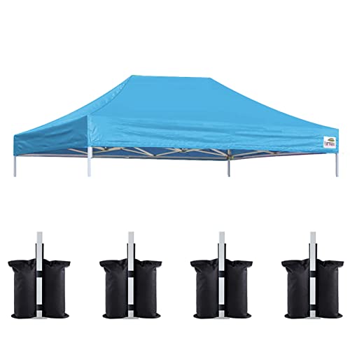 Image of Eurmax USA 10x15 Pop Up Canopy Replacement Top,Universal Instant Canopy Cover ONLY,Heavy Duty UPF 50+ UV Protection,Water & Wind Resistant Tarp,30+ Colors Available,Bonus 4 Sand Bags (Sky Blue)