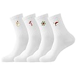 PIujsym 4 Paar Weihnachtssocken Damen Herren EU- 36-44, Christmas Socks Mit Stickerei, Kuschelsocken Weihnachten, Warm & Bequem weihnachts socken, Für Weihnachtsgeschenke & Nikolaus Geschenke