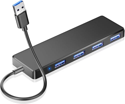 USB 3.0 Hub, 4 Ports USB A Splitter Ultra Slim Mini USB Expander, Multiple USB Hub for Laptop, PC, Xbox, Flash Drive, HDD, Console, Printer, Camera, Keyborad, Mouse and More