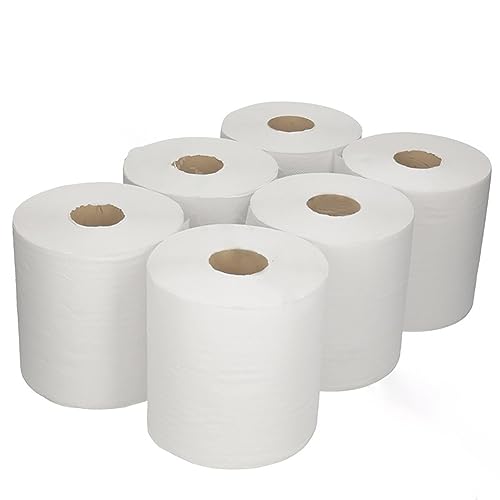 6 Rouleaux d'essuie mains 2 plis 450 formats en papier blanc gauffrés avec dévidage central fabrication française en 100% cellulose eco label