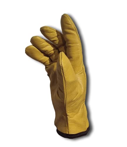 LLB Premium Fleece Lined Yellow Leather Winter Thermal Cold Work Gloves PPE HGV Lorry Two works Large L9, Large L 9 - Image 3