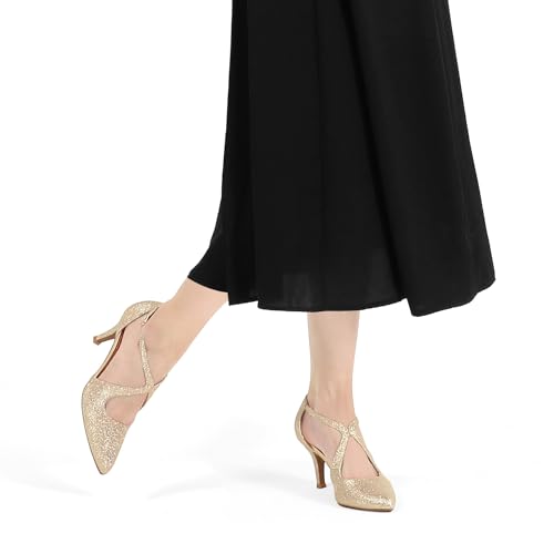 mysoft Women's Dress Shoes Closed Toe 3 Inch Heels Cross Strap Stiletto Pumps Wedding Prom Party Evening Formal Shoes2