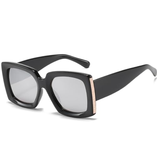 Lunettes de soleil carrées rétro LVTFCO noir argenté UV400 pour femme