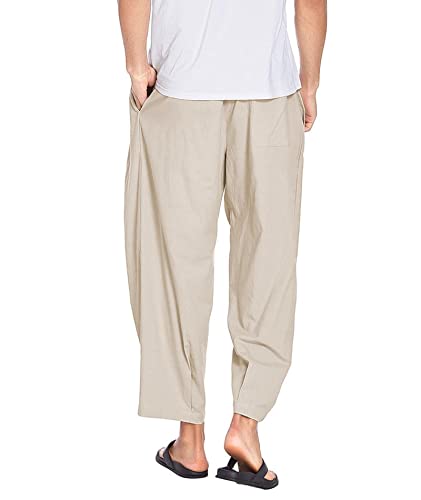 SOMTHRON Men's Linen Harem Pants Casual Loose Fit Elastic Waist Summer Hippie Yoga Beach Baggy Trousers3