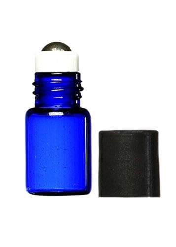 True Essence 2 ml, (5/8 Dram) Cobalt Blue Glass Micro Mini Roll-on Glass Bottles with Metal Roller Balls - Refillable Aromatherapy Essential Oil Roll