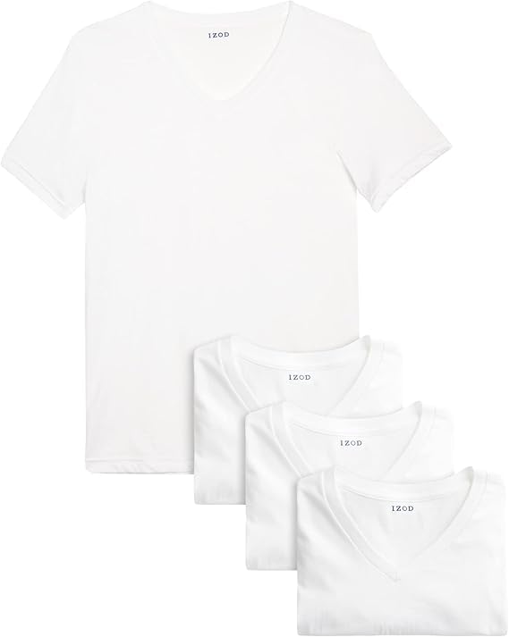IZOD Mens Undershirts - 4 Pack Lightweight Breathable Cotton Mens Shirts Crew Neck & V Neck Undershirts for Men (Sizes: S-XL)