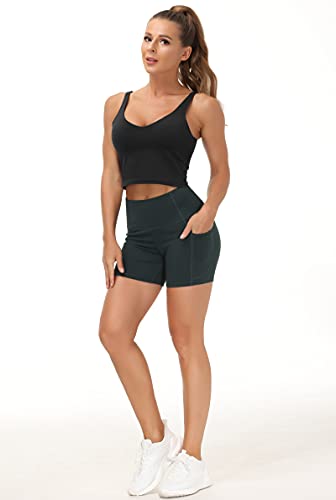 Image of THE GYM PEOPLE High Waist Yoga Shorts for Women's Tummy Control Fitness Athletic Workout Running Shorts with Deep Pockets