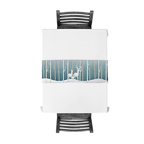 White Elks Forest, Table Runner-Cotton Linen-Long 13x108 Inch Dresser Scarves, Christmas Winter Snow Tablerunner for Kitchen Coffee/Dining/End Table Bedroom Home Living Room,Scarf Decor for Holiday