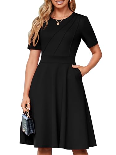 YIOYOLA Fit and Flare Cocktail Dresses for Women Business Office Work Aline Dress(YYL606-Black,M)