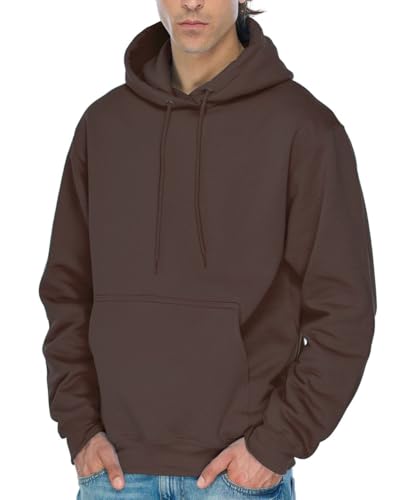 JustBlanks Men’s Fleece Hoodie Long Sleeves Casual Pullover Hooded Sweatshirt with Kangaroo Pocket – Cozy Tall hoodies for men - Dark Chocolate Brown - XL
